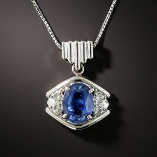 Platinum 2.49 Carat Sapphire Diamond Pendant  - 1