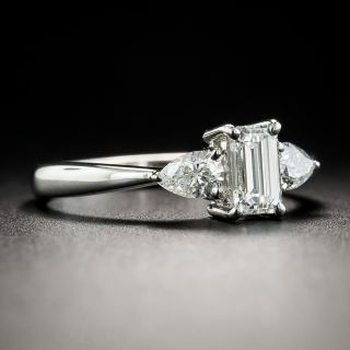 Platinum .53 Carat Emerald-Cut and Pear Shape Diamond Engagement Ring