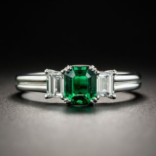 Platinum .58 Carat Emerald and Diamond  Ring