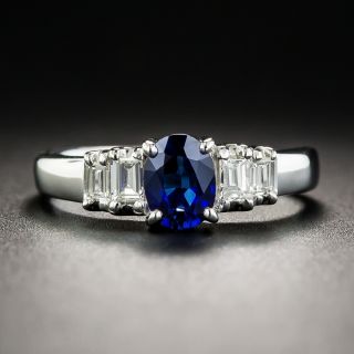 Platinum .71 Carat Sapphire and Baguette Diamond Ring