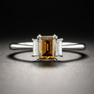 Platinum .75 Natural Fancy Deep Brownish Yellowish Orange Emerald-Cut Diamond Ring - GIA