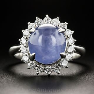 Platinum 9.55 Carat Star Sapphire and Diamond Ring