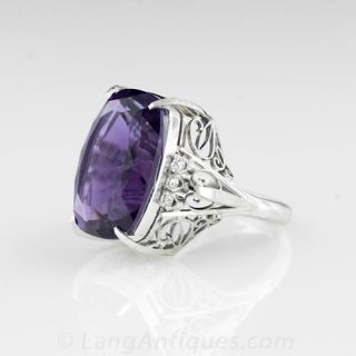 Platinum Amethyst and Diamond Filigree Ring