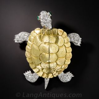 Platinum and 18K and Diamond Turtle Pin by McTeigue