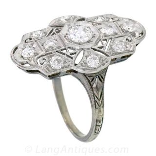 Platinum and 18k white gold Art Deco dinner ring