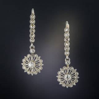 Platinum and 18k Yellow Gold Edwardian Diamond Dangle Earrings