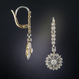 Platinum and 18k Yellow Gold Edwardian Diamond Dangle Earrings