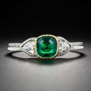 Platinum and 22K Gold Emerald and Diamond Ring