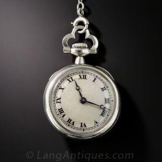 Platinum and Diamond Art Deco Pendant Watch Necklace by Meylan 