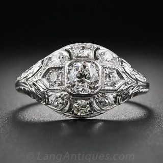 Platinum and Diamond Edwardian/Early-Art Deco Engagement Ring