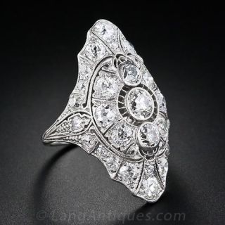 Platinum and  Diamond Elongated Edwardian Dinner Ring