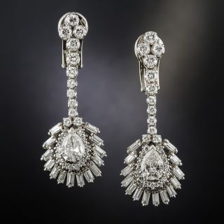 Platinum and Diamond Long Drop Earrings - 3