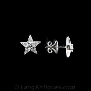 Platinum  and Diamond Star Earrings
