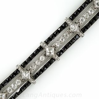 Platinum and Onyx Art Deco Bracelet with French-Cut Diamonds
