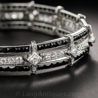 Platinum and Onyx Art Deco Bracelet with French-Cut Diamonds