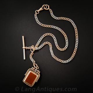 Platinum and Rose Gold Watch Chain and Locket Fob Necklace
