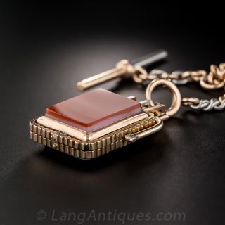 Platinum and Rose Gold Watch Chain and Locket Fob Necklace