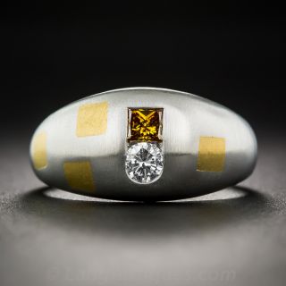 Platinum and Yellow Gold Modern Diamond Ring - 2