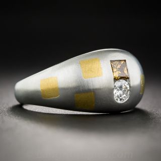 Platinum and Yellow Gold Modern Diamond Ring