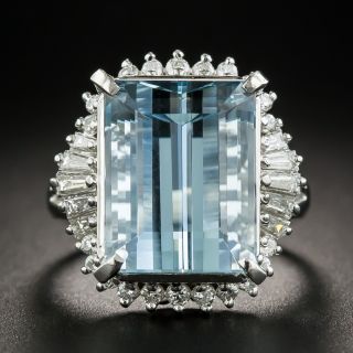Platinum Aquamarine And Diamond Cocktail Ring - 1