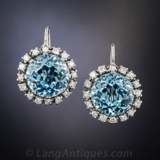 Platinum Aquamarine and Diamond Earrings