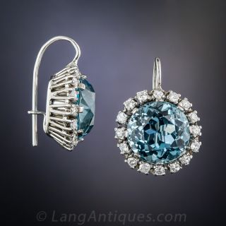 Platinum Aquamarine and Diamond Earrings