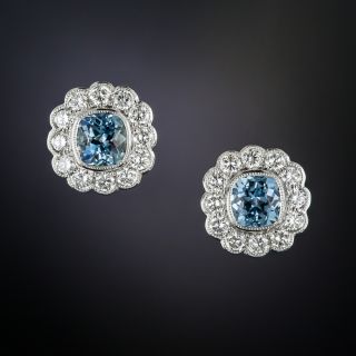 Platinum Aquamarine and Diamond Earrings - 1