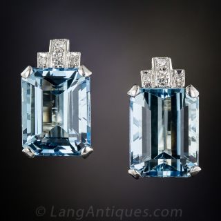 Platinum Aquamarine and Diamond Earrings