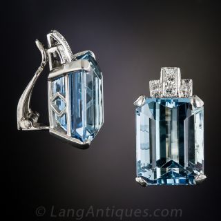 Platinum Aquamarine and Diamond Earrings