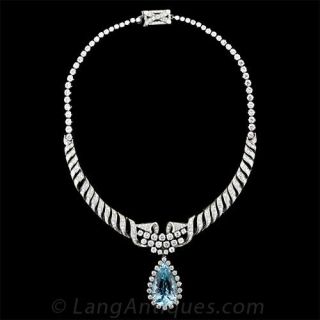 Platinum Aquamarine and Diamond Necklace