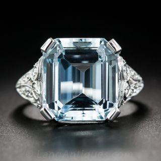 Platinum Aquamarine and Diamond Ring