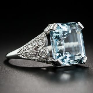 Platinum Aquamarine and Diamond Ring