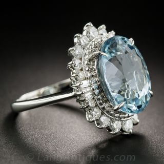 Platinum Aquamarine and Diamond Ring
