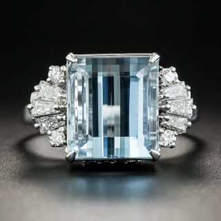 Platinum Aquamarine and Diamond Ring