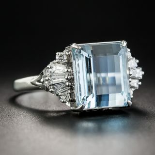 Platinum Aquamarine and Diamond Ring
