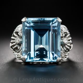 Platinum Aquamarine and Diamond Ring
