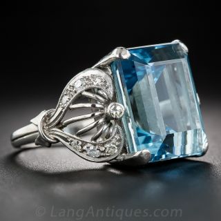 Platinum Aquamarine and Diamond Ring