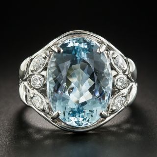Platinum Aquamarine Diamond Ring - 1
