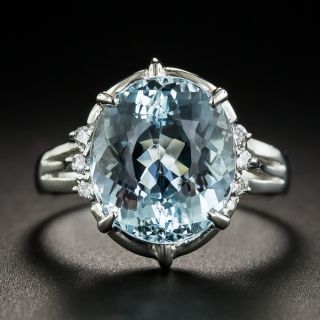 Platinum Aquamarine Diamond Ring - 1