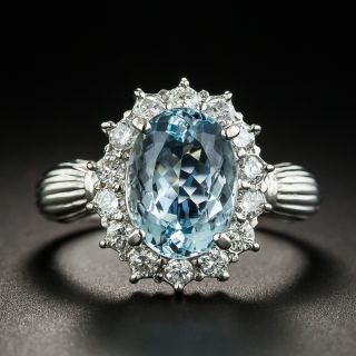 Platinum Aquamarine Diamond Ring - 1