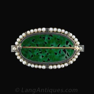 Platinum Art Deco Carved Jadeite Brooch