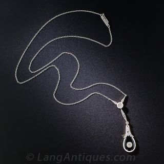 Platinum Art Deco Diamond and Onyx Drop Necklace