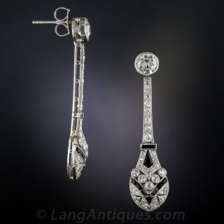 Platinum Art Deco Diamond and Onyx Earrings