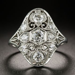Platinum Art Deco Diamond Dinner Ring - 1
