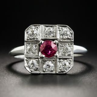 Platinum Art Deco Ruby and Diamond Ring