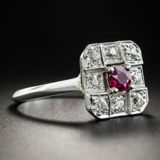 Platinum Art Deco Ruby and Diamond Ring