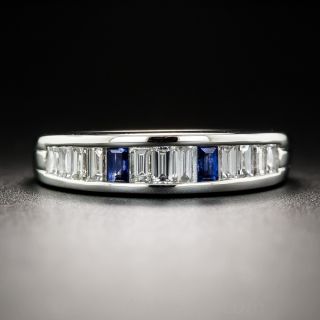 Platinum Baguette Diamond and Sapphire Band Ring