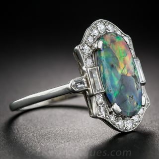 Platinum Black Opal and Diamond Art Deco Ring