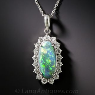Platinum Black Opal and Diamond Pendant  - 1
