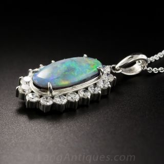 Platinum Black Opal and Diamond Pendant 